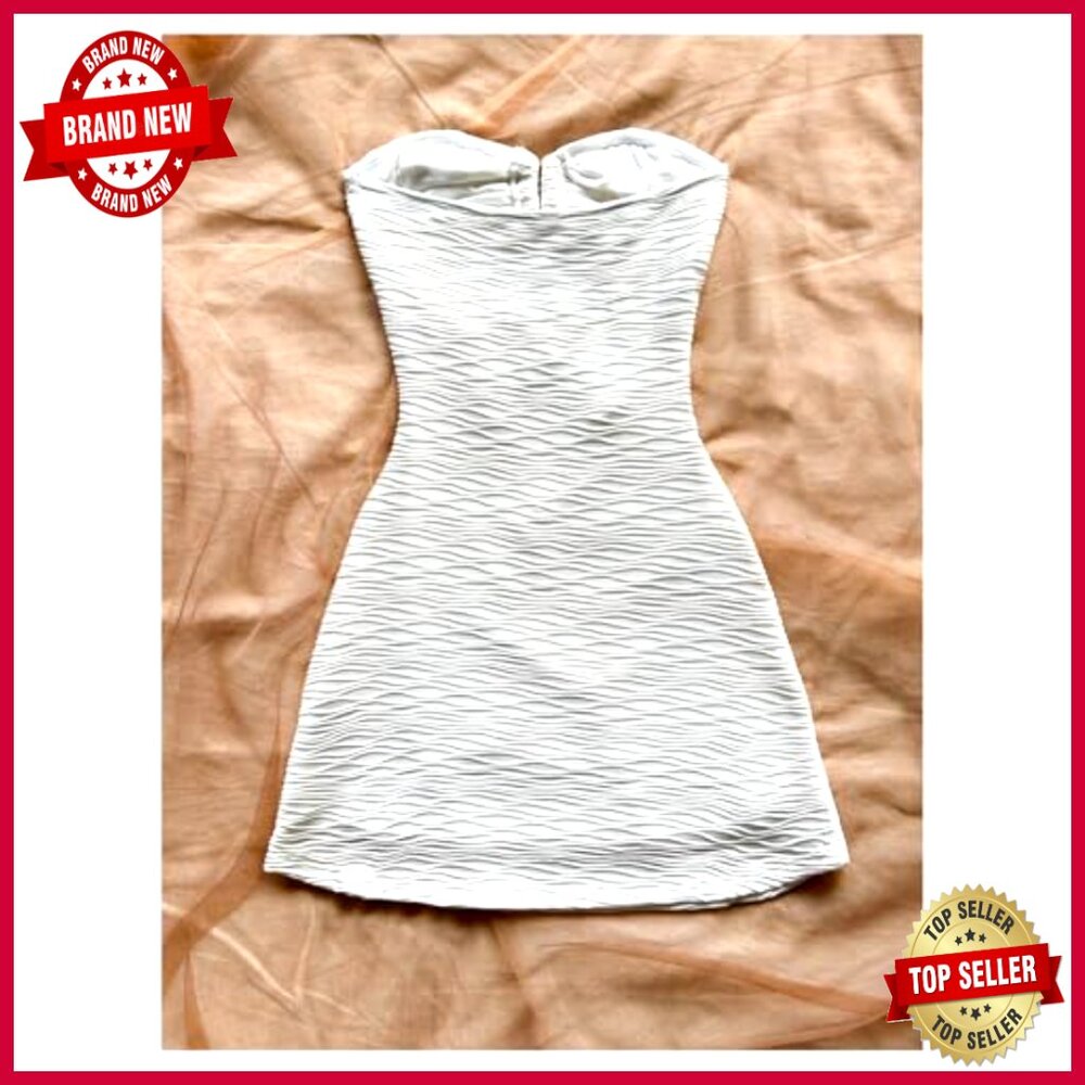 Strapless Bodycon Mini Dress with Floral Cut Out, Polyester Blend, Party Club - Picture 2 of 5